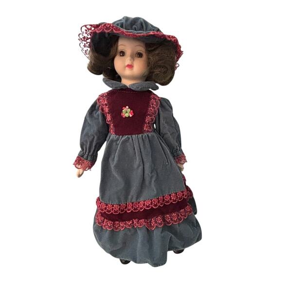 Dynasty Doll Collection Vintage 1983 Porcelain 15" Velvet Blue Burgundy Outfit - Picture 1 of 8
